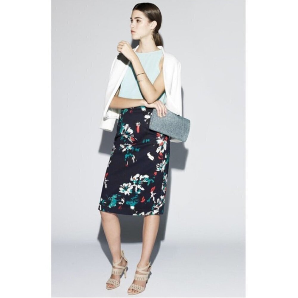 Chelsea28 High Waist Pencil Skirt 8 Navy Floral Print Vintage Inspired Fitted